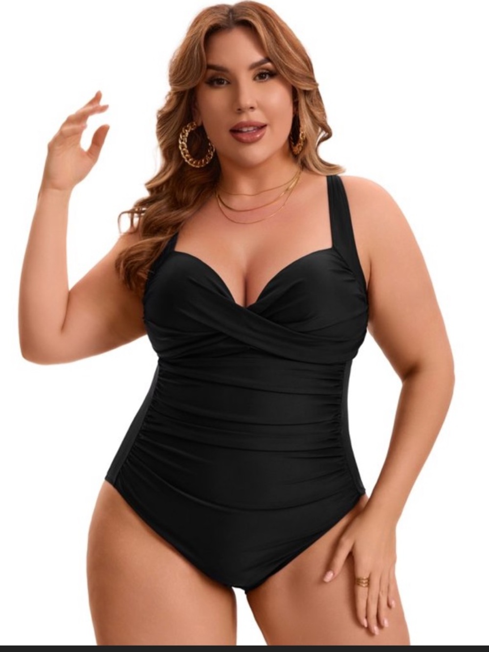 Chic Black Plus-Size One-Piece Swimsuit with Twist Front